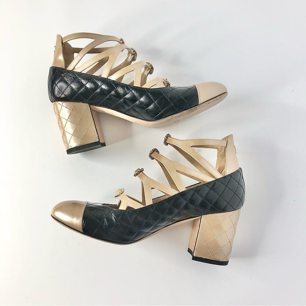 Chanel Quilted CC Logo 2017 Cruise Patent Leather Maryjane Platform Pumps 36.5 - Picture 7 of 11